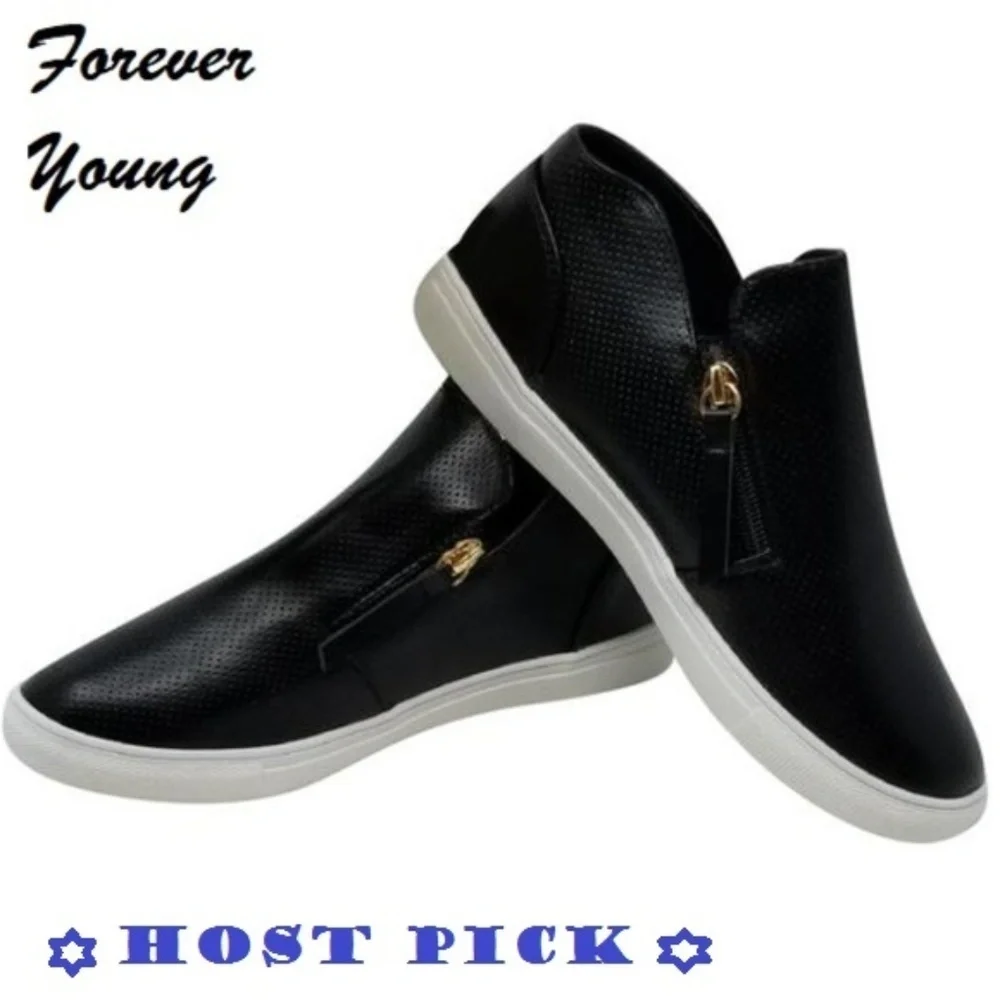 Women's Walking Shoes, Fashion Sneakers with Side Zipper, SN-2808, Black